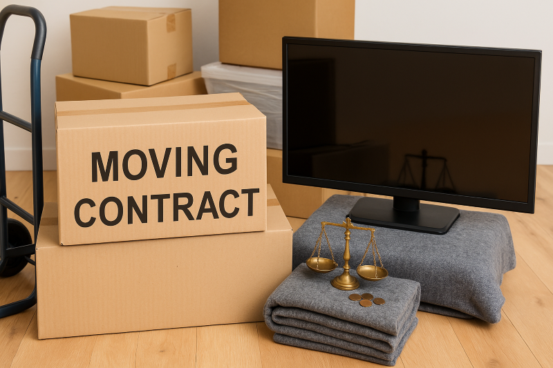 Hidden Loophole in Moving Contracts that Could Cost You Moving Contract Papers with Pen and Scale on Wooden Surface